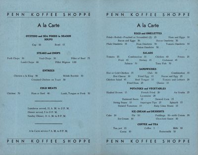Penn Koffee Shop Menu