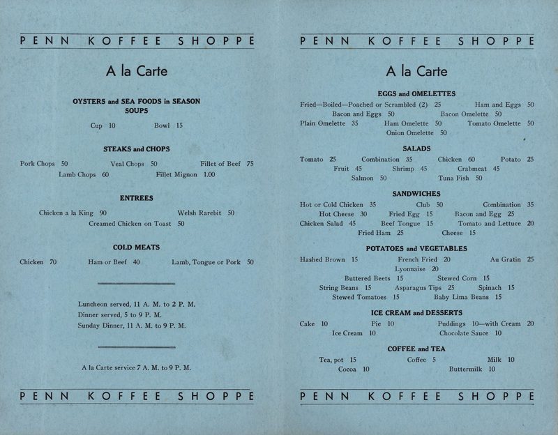 Penn Koffee Shop Menu