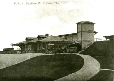 South side of passenger station at Mount Union, probably just after it was built.

copy negative sheet 1, slot B — PRR Station, Mt Union