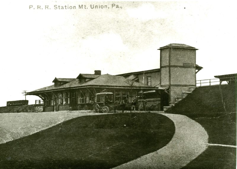 South side of passenger station at Mount Union, probably just after it was built.

copy negative sheet 1, slot B — PRR Station, Mt Union