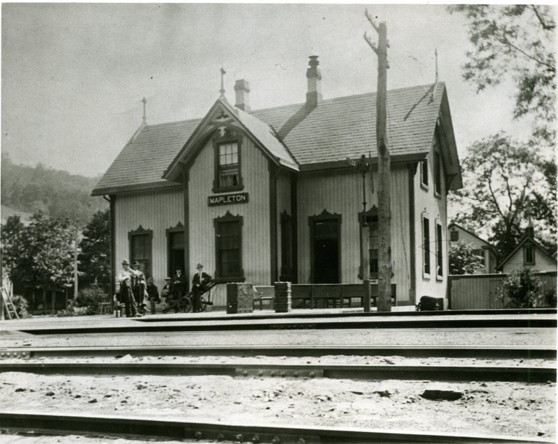 PRR Station at Mapleton with Group of Men Standing in Front.
