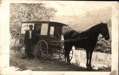 A. Curtin Miller with his horse-drawn milk wagon. Used in "Second Century," page 31.