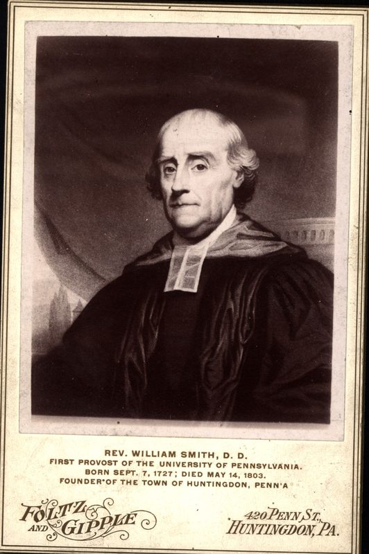 A photo produced by a Huntingdon studio of the Gilbert Stuart painting of the Rev. William Smith.

2 copies
Also a 3rd copy with vignette overlay in a 8x10 envelope.
